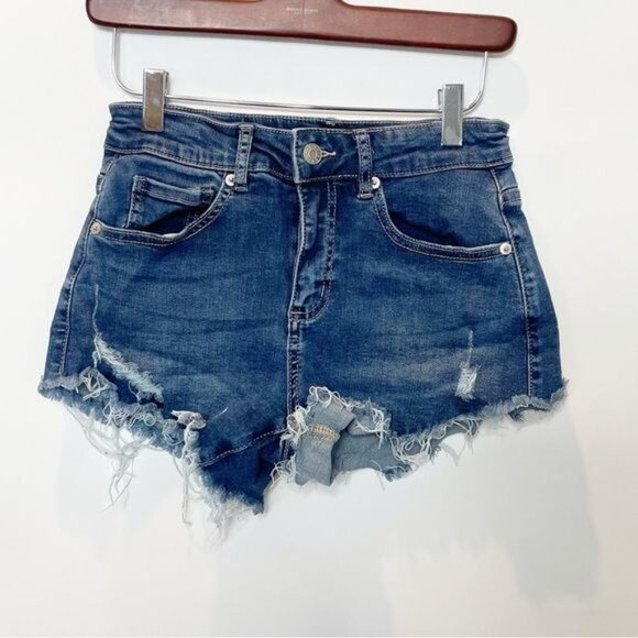Akira Flex Fit High Waisted Super Stretchy Denim Shorts Distressed Size Small - Picture 4 of 9